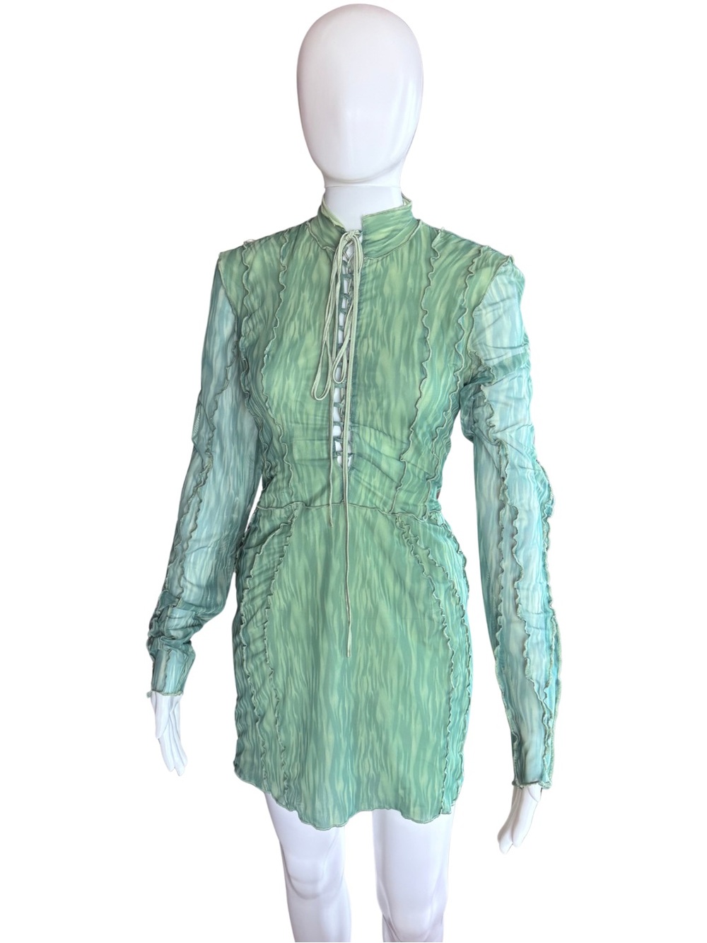 House of CB Mint Green Long-Sleeve Tie-Neck Tunic